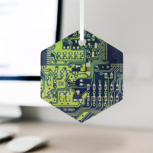 Green printed circuit board PCB Custom Geek Glass Ornament