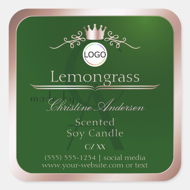 Green Product Label Rose Gold Frame Logo Monogram (Front)