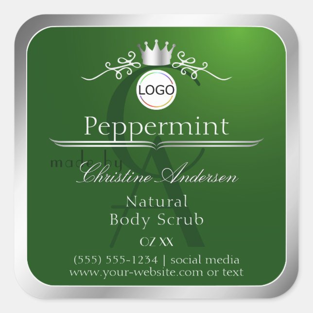 Green Product Label Silver Frame Logo and Monogram (Front)