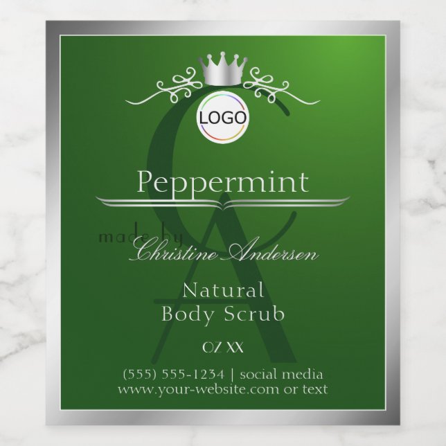 Green Product Label Silver Frame Logo and Monogram (Single Label)