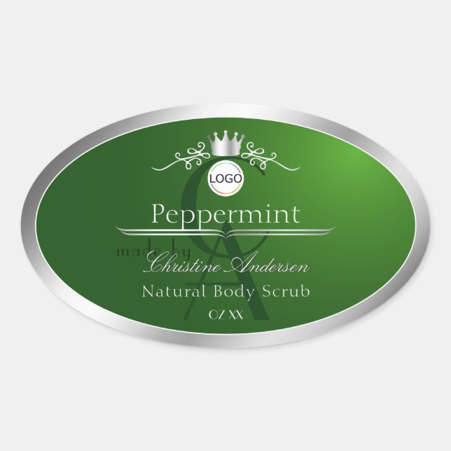 Green Product Label Silver Frame Logo and Monogram (Front)