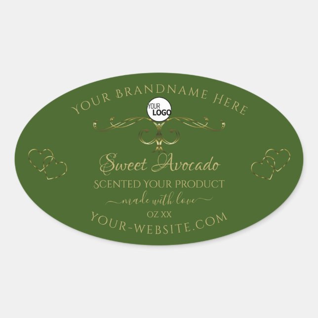 Green Product Labels Gold Ornaments Hearts Logo (Front)
