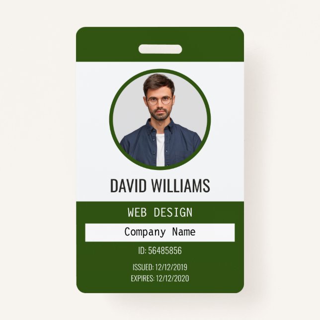 Green | Professional Employee Photo Company Badge (Front)