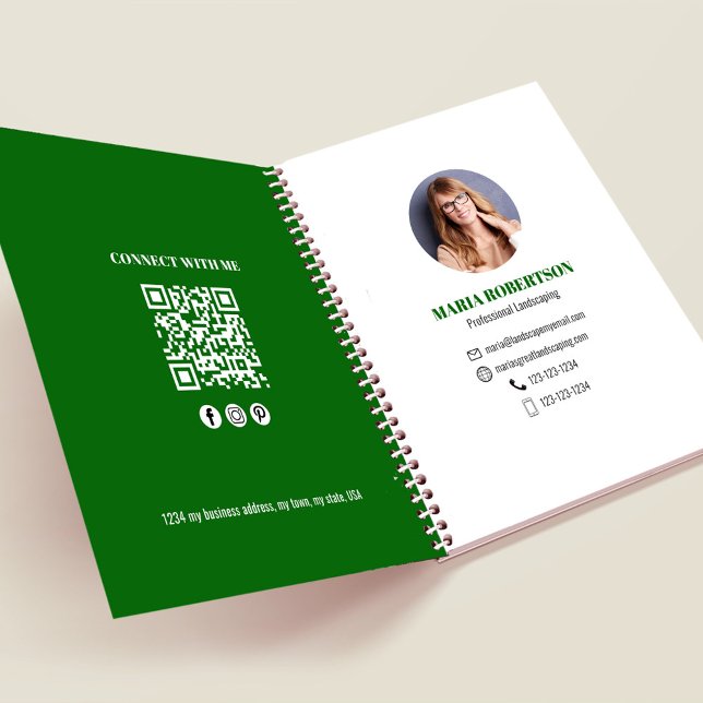Green Professional Photo Business QR Code  Notebook (Businesses add your photo or logo simple minimalist notebook.)