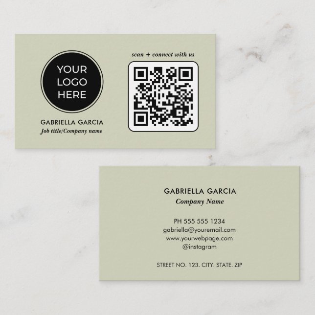 Green Professional QR Code Logo Business Card (Front/Back)