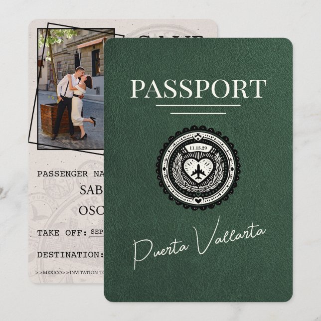 Green Puerta Vallarta Passport Save The Date (Front/Back)