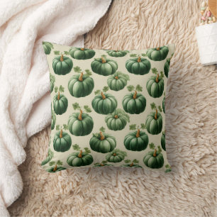 Green Pumpkin Autumn Home Design Throw Pillow