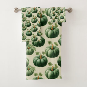 Green Pumpkin Autumn Home Design Throw Pillow Bath Towel Set