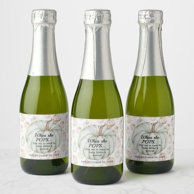 Green Pumpkin Baby Shower Pop It Mini Sparkling Wine Label (Bottles)