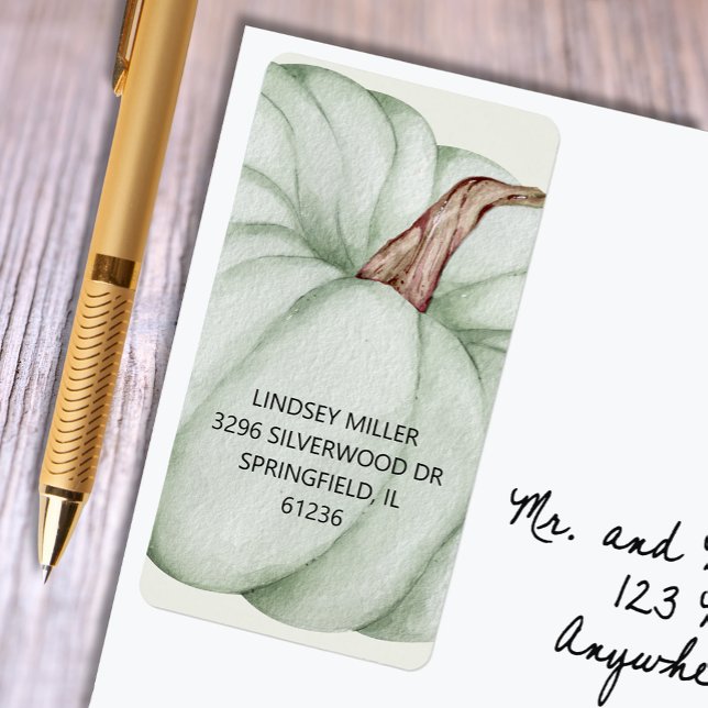 Green Pumpkin Baby Shower Return Address Label (Green pumpkin unisex baby shower return address labels)