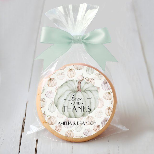 Green Pumpkin Baby Shower Thank You Classic Round Sticker (Love and Thanks green pumpkin baby shower thank you stickers)