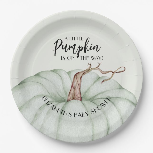 Green Pumpkin Fall Baby Shower Paper Plate (Front)