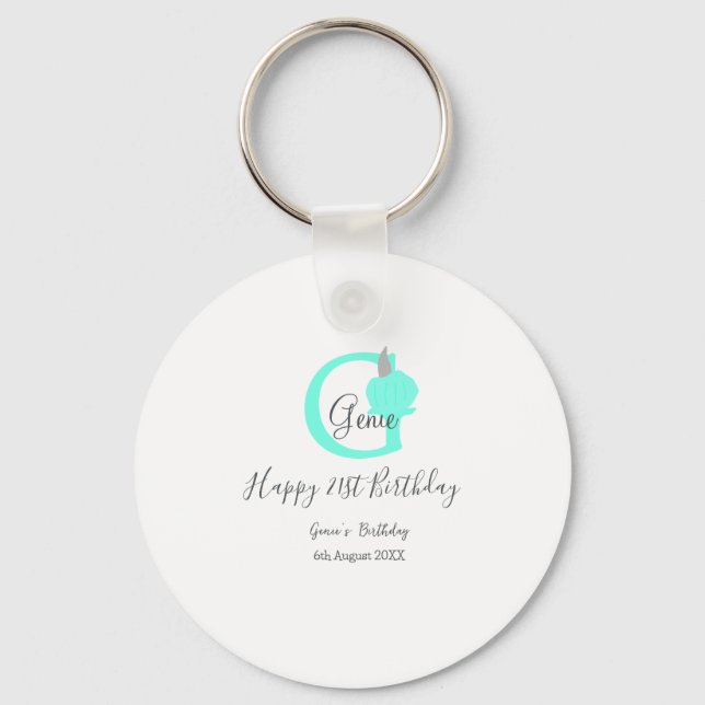 Green pumpkin fall birthday 21st grey pastel keychain (Front)
