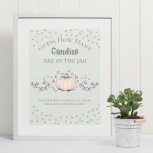 Green Pumpkin How Many Candies Baby Shower Game Poster