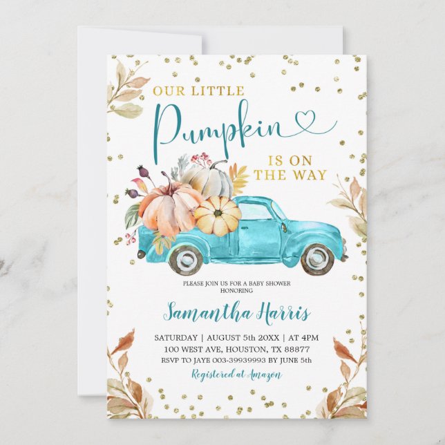 Green Pumpkin Truck Baby Shower Invitation (Front)