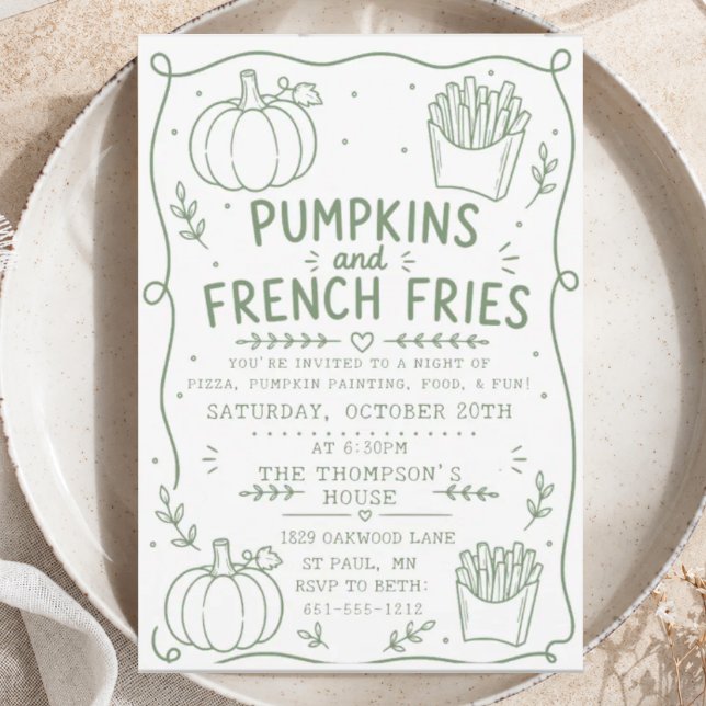 green Pumpkins French Fries Minimalist Doodle Invitation (Creator Uploaded)
