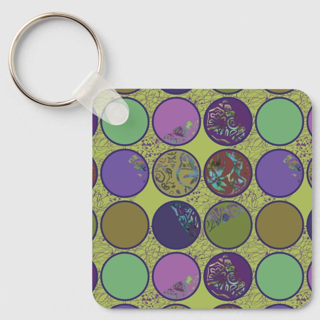 Green Purple Abstract Circle Keychain (Front)