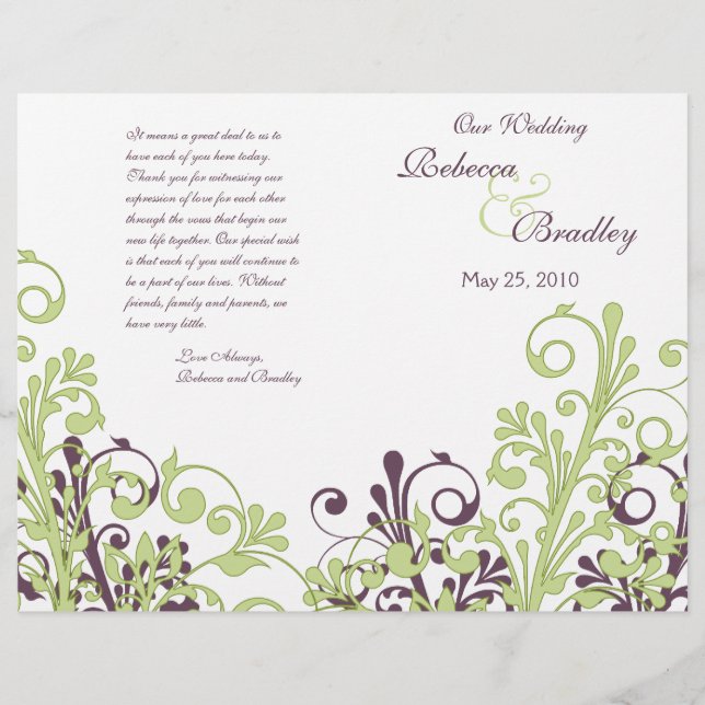 Green & Purple Abstract Floral Wedding Program (Front)