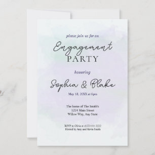 Green/ Purple Abstract Watercolor Engagement Party Invitation