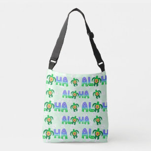 Green Purple Aloha Hawaiian Tropical Turtle Crossbody Bag