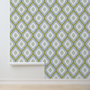 Green Purple and Blue Colourful Ogee Ikat Pattern Wallpaper