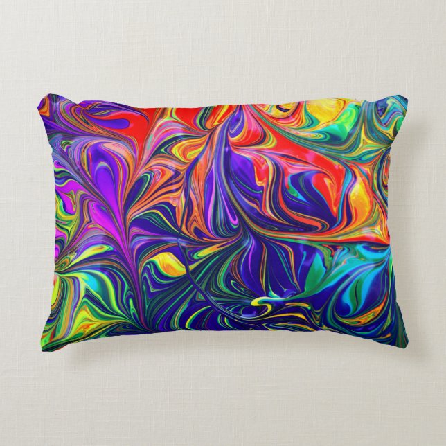 Green purple and orange abstract painting accent pillow (Front)