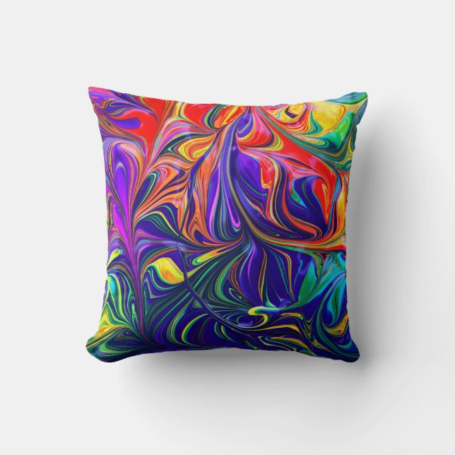 Green purple and orange abstract painting throw pillow (Front)