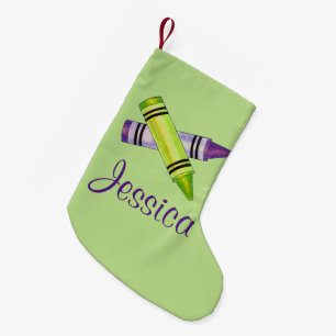 Green Purple Art Teacher Artist Supplies Crayons Small Christmas Stocking