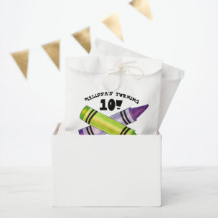 Green Purple Artist Crayons Child Birthday Party Favour Bag