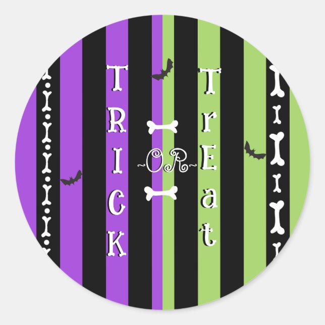 Green Purple & Black Halloween Stripe Classic Round Sticker (Front)