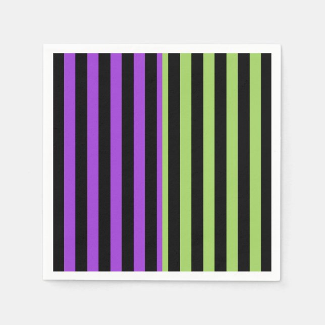 Green Purple & Black Halloween Stripe Party Napkin (Front)