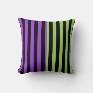 Green Purple & Black Halloween Stripe Throw Pillow
