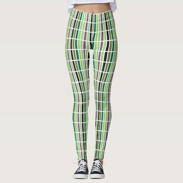 Green Purple Black Hues Leggings (Front)
