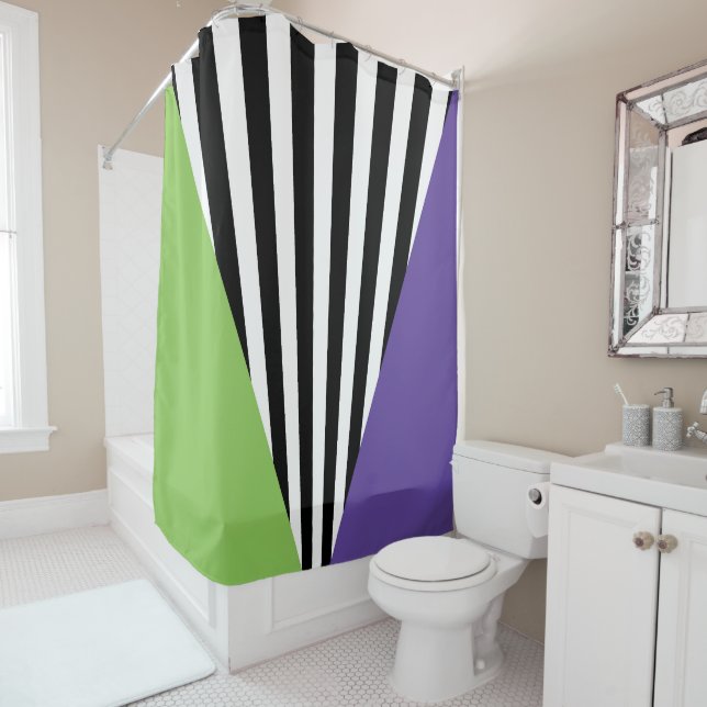 Green Purple Black & White Whimsical Stripes (In Situ)