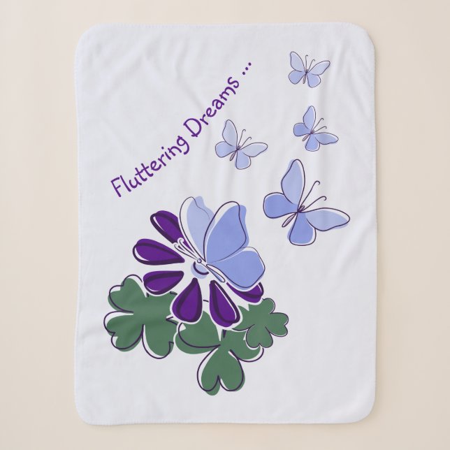 Green Purple Blue Doodle Flower Butterflies Baby Sherpa Blanket (Front)