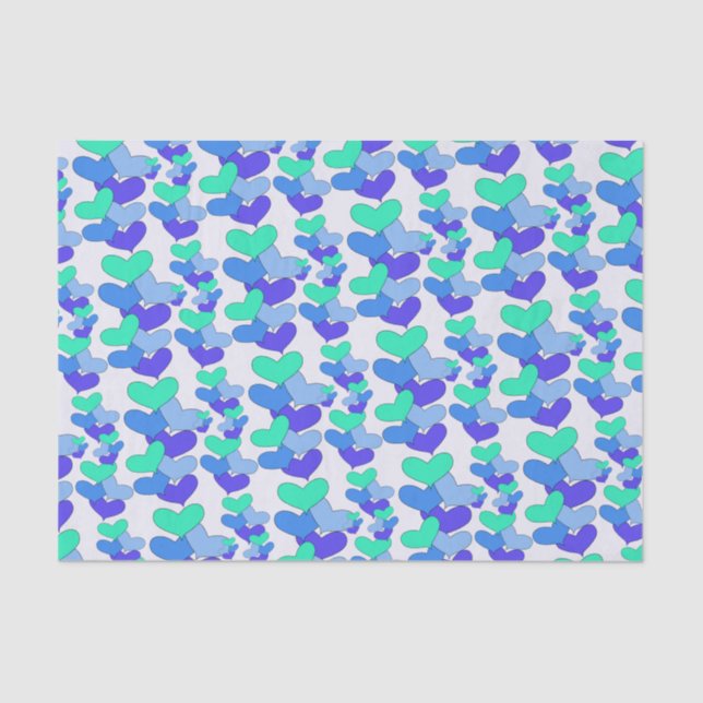 Green Purple Blue Hearts Tissue Paper (Front)