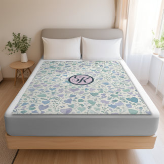 Green Purple Blue Love Hearts  Sherpa Blanket