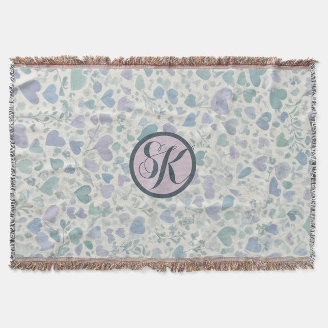 Green Purple Blue Love Hearts  Throw Blanket (Front)