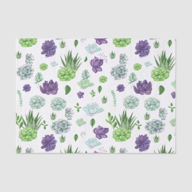 Green & Purple Cacti Pattern  Tissue Paper (Front)