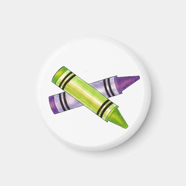 Green Purple Crayons Art Professeur Artiste Magnet (Devant)