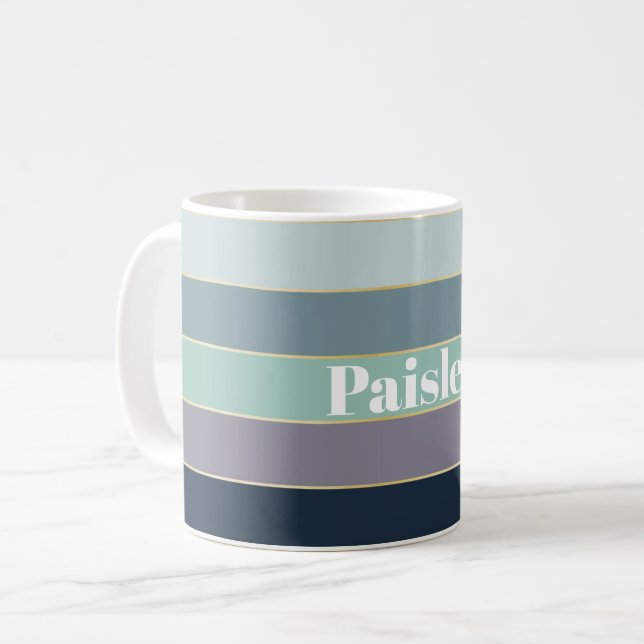 Green Purple Custom Summer Colour Block Stripes Coffee Mug (Front Left)