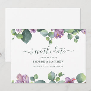Green Purple Eucalyptus Greenery Modern Save The Date