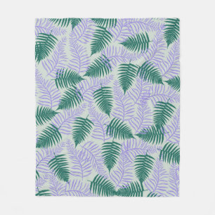 Green Purple Fern Leaves Retro 70s Flower Pattern Fleece Blanket