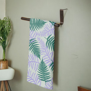 Green Purple Fern Leaves Retro 70s Flower Pattern Kitchen Towel