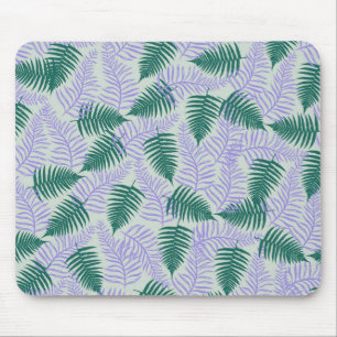 Green Purple Fern Leaves Retro 70s Flower Pattern Mouse Pad