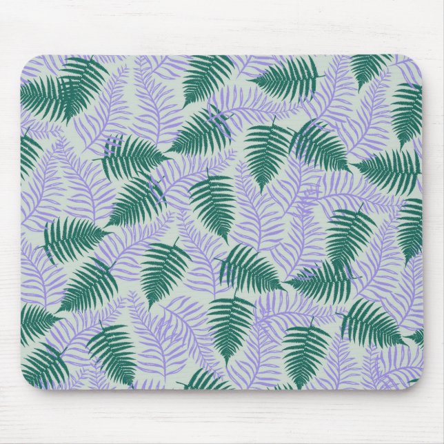 Green Purple Fern Leaves Retro 70s Flower Pattern Mouse Pad (Front)