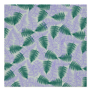 Green Purple Fern Leaves Retro 70s Flower Pattern Poster