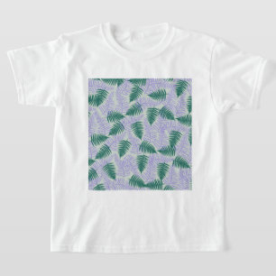 Green Purple Fern Leaves Retro 70s Flower Pattern T-Shirt