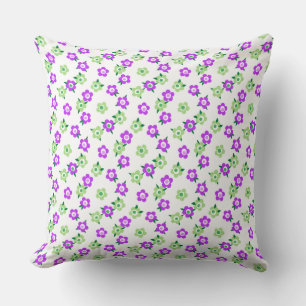 Green purple floral pattern retro sixties throw pillow