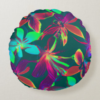 Green & Purple Floral Pattern Round Pillow